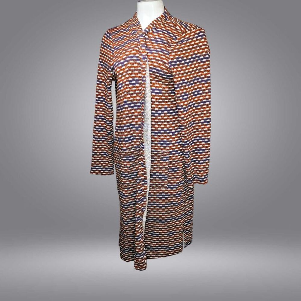LOGO by Lori Goldstein Multicolor Knit Open Cardigan - Brown, White, Blue